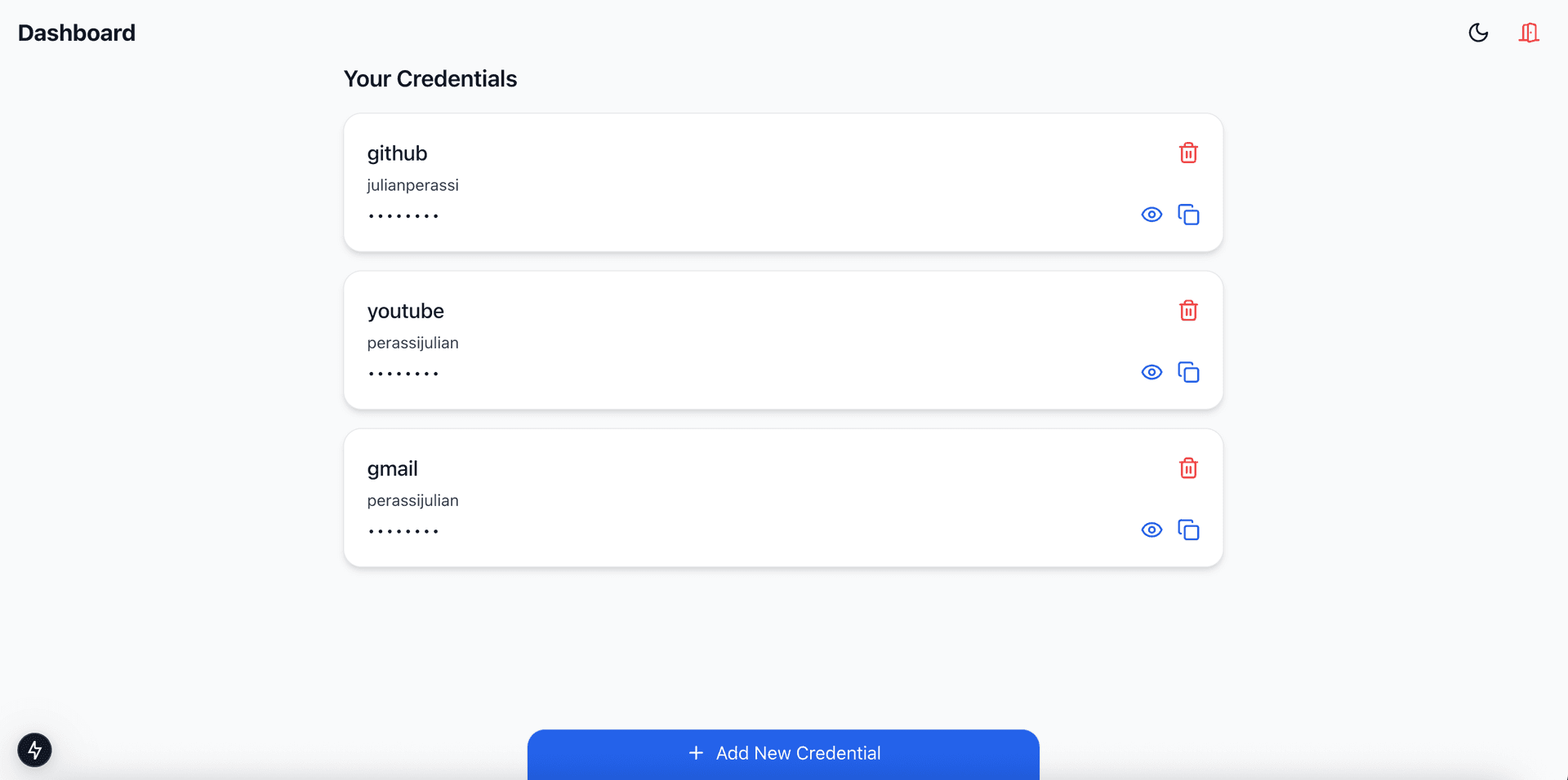 Dashboard on the password-manager on the light theme
