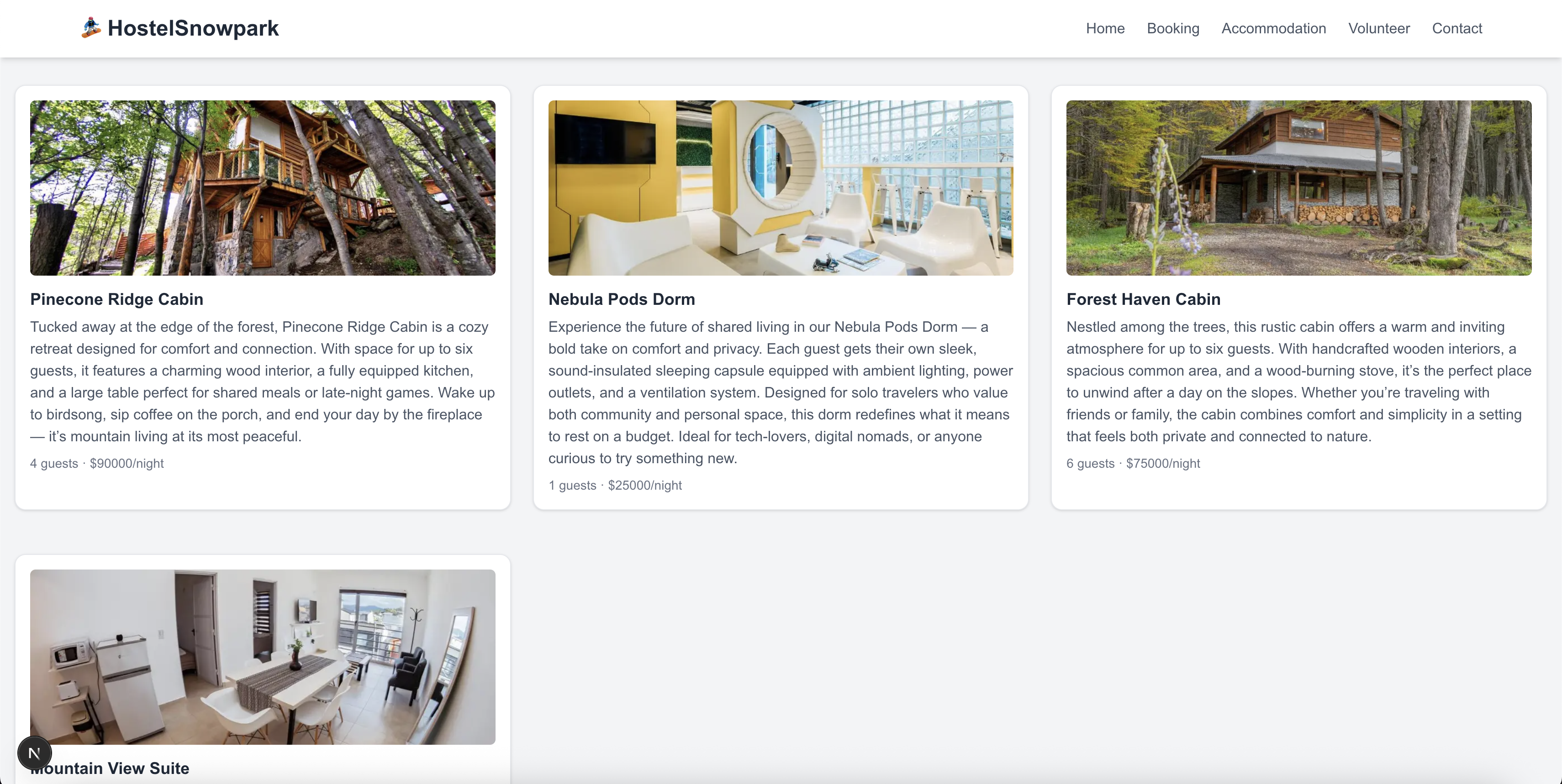 Showcase of all our accommodations