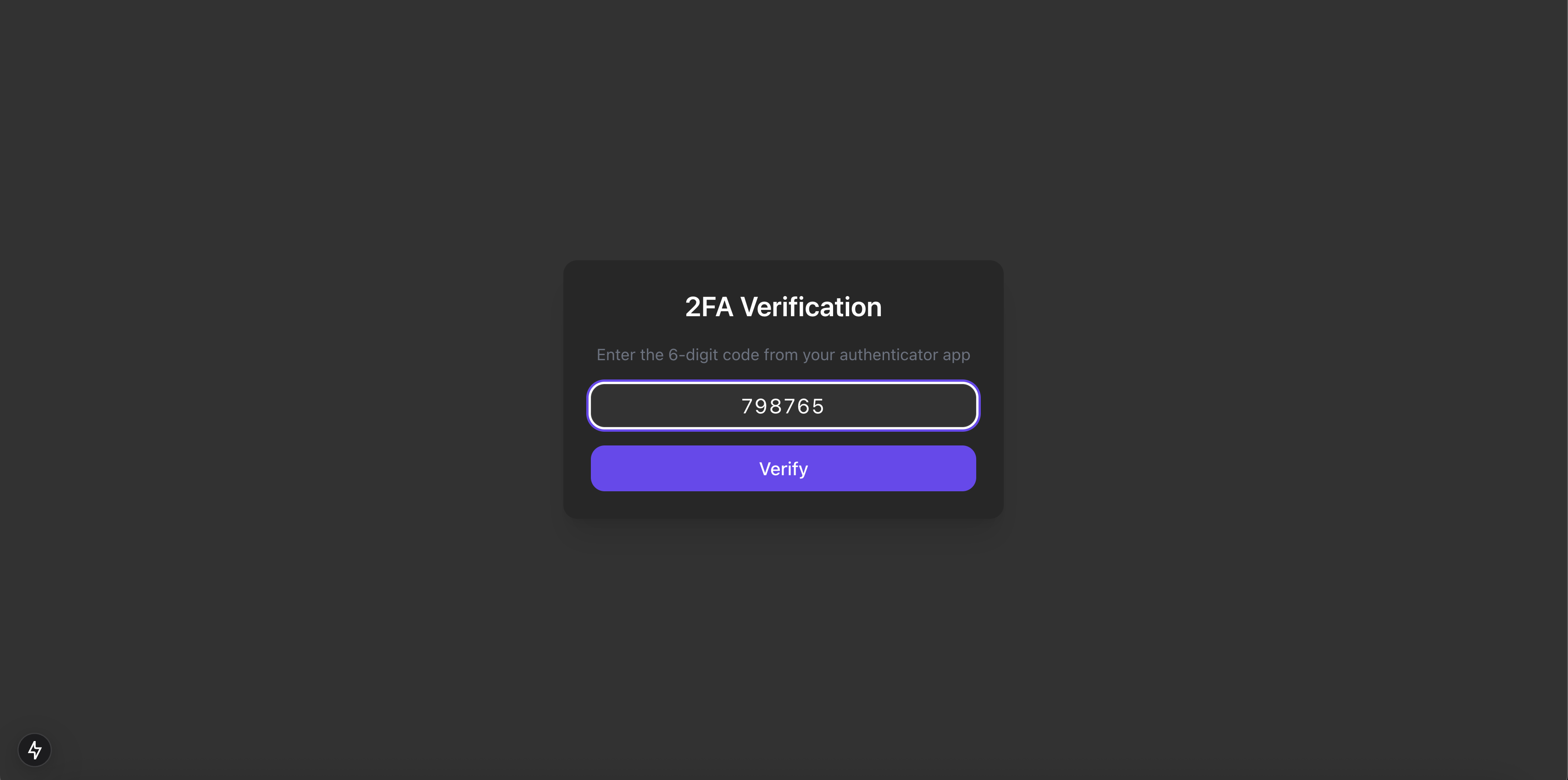 Prompt to complete our 2fa verification with TOTP