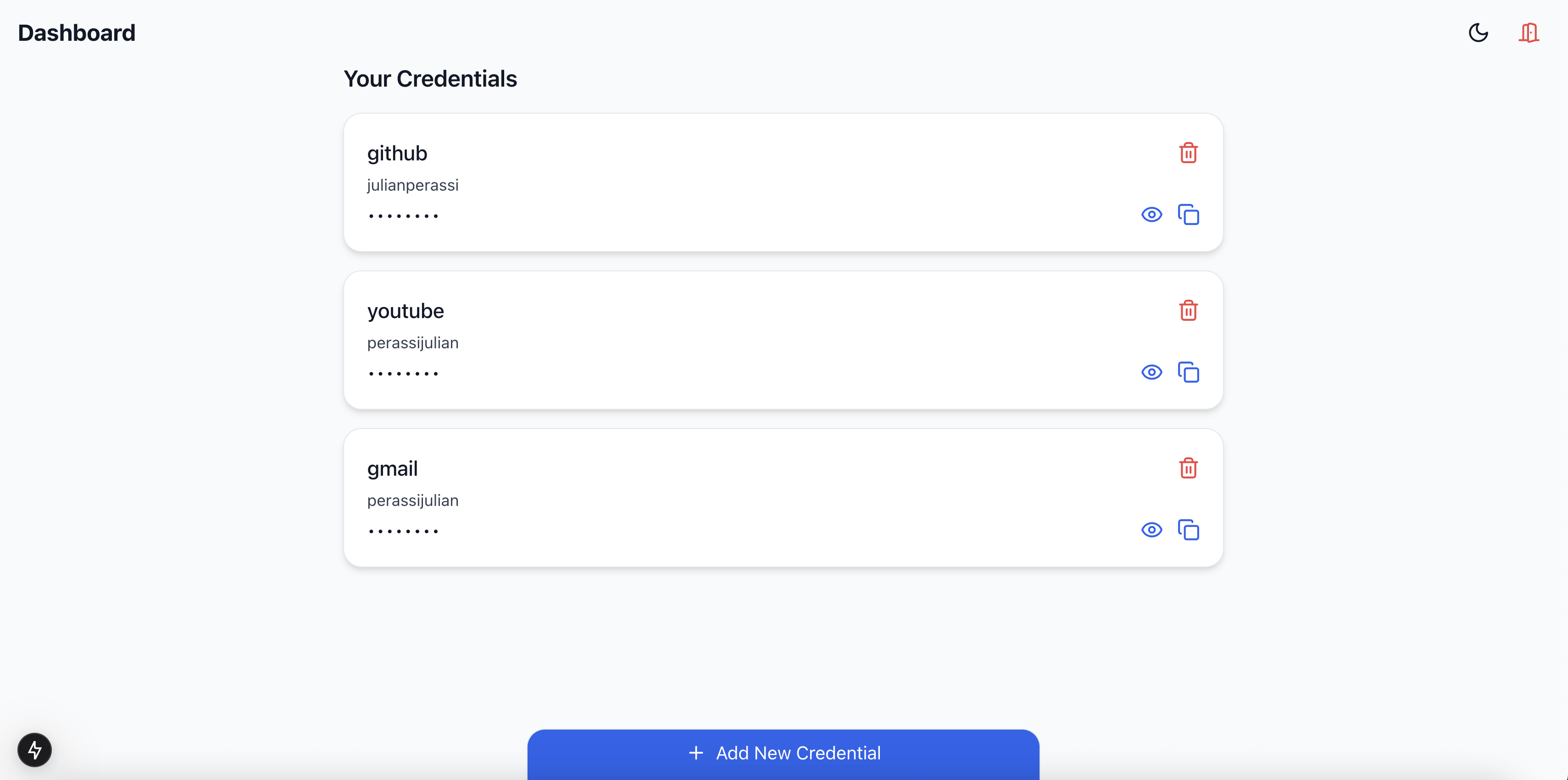 Dashboard on the password-manager on the light theme