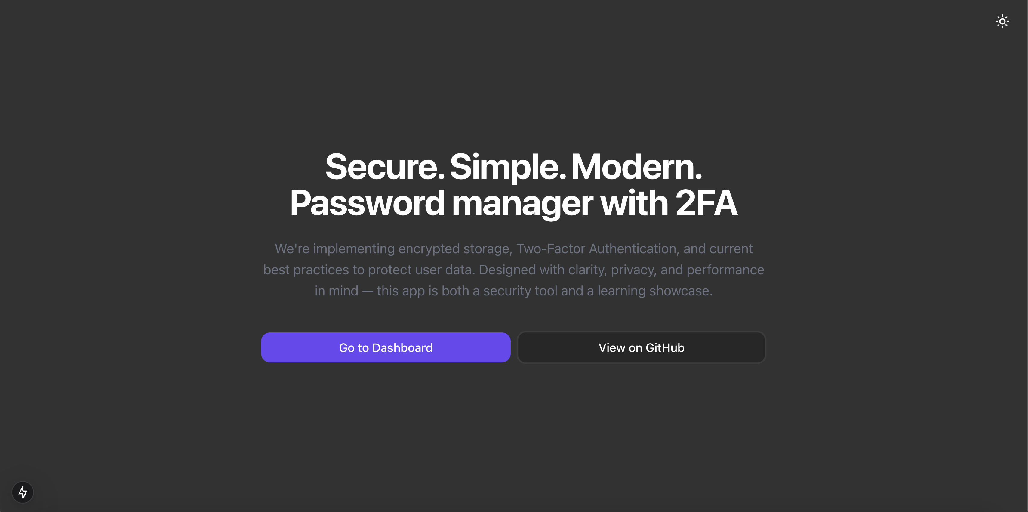 Our landing page with access to dashboard or github repo